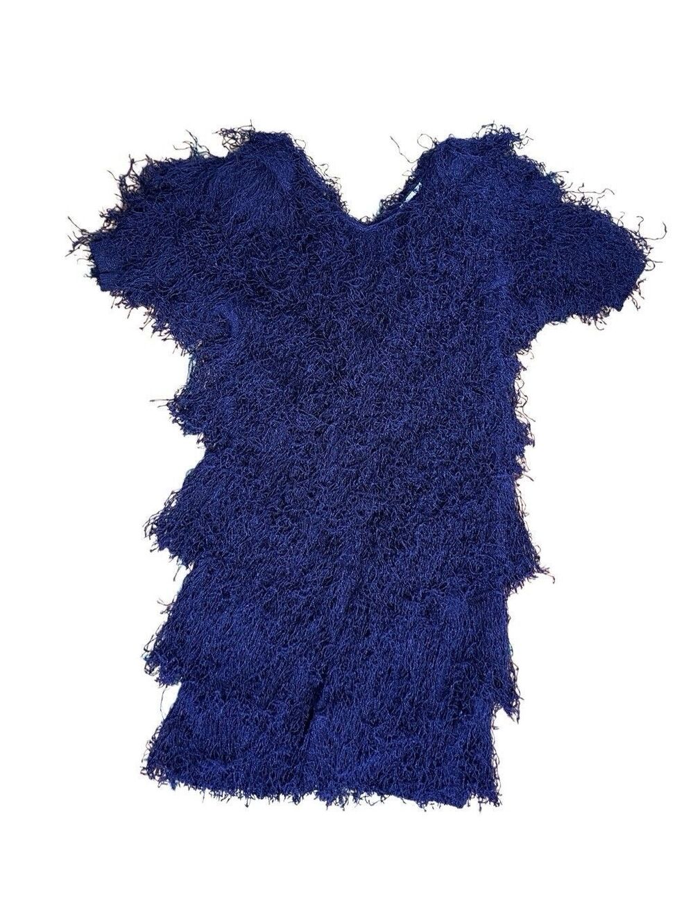 VTG Art French Rags Fringe Dress Hand Loomed Shaggy Deep Purple 80s Size 2 M